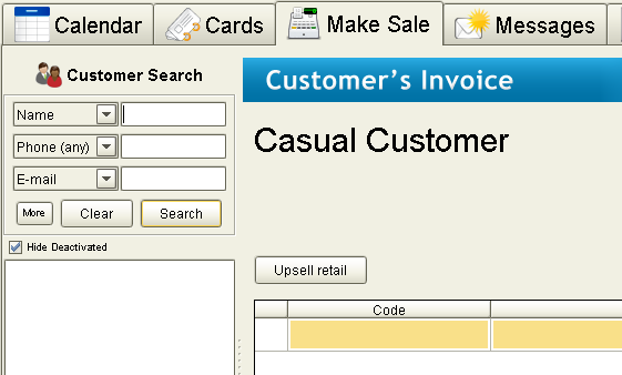Make Sale tab creates an invoice for a casual customer