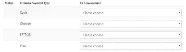 Link payment types to Xero accounts