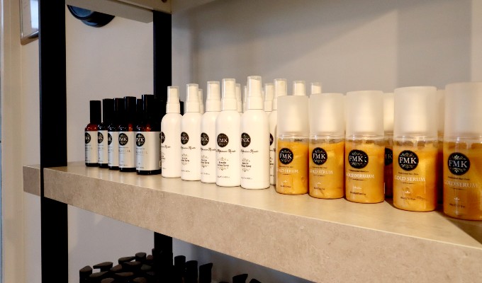 Bottles of hair products displayed on the shelf
